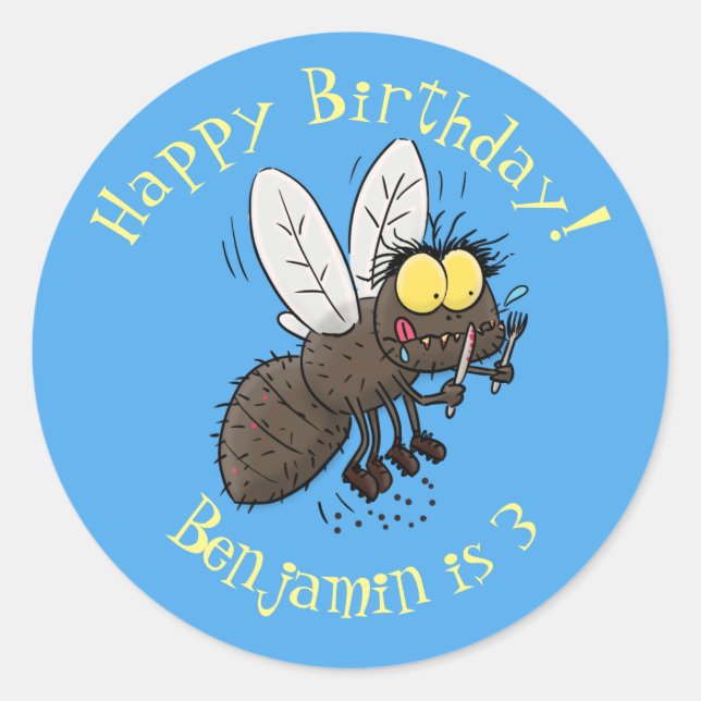 Funny horsefly insect cartoon classic round sticker (Front)