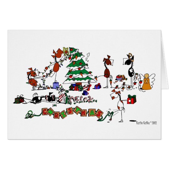 Funny Horses Decorating Pasture Cartoon Card