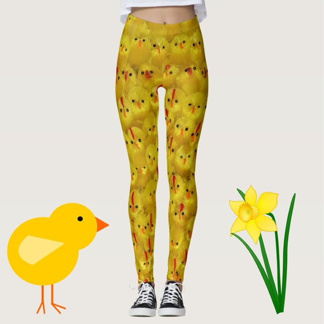 Funny Hot Chick Chicken Legs Yellow Easter Leggings (Fun yellow chick pattern leggings, for spring, Easter or to brighten up your every day!)