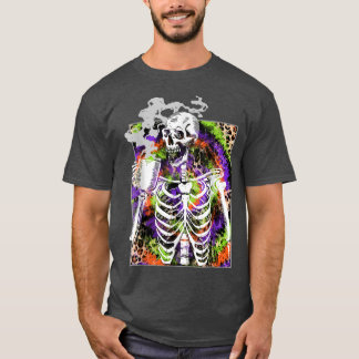 Funny Hot Coffee Skeleton Drinking Tie Dye Leopard T-Shirt