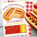 Funny Hot Dog Birthday Invitation – Kids Cookout B<br><div class="desc">Get ready to ketchup with friends and grill up the fun with this funny hot dog cookout birthday party invitation! Featuring playful typography and a smiling frankfurter illustration, this invite sets the tone for a laid-back, laughter-filled BBQ or picnic birthday bash. Great for kids who love food, summer fun, and...</div>