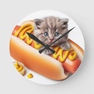 Funny Hot Dog Cat Wall Clock – Cute and Whimsical 