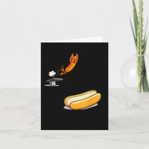 Funny hot dog diving into bun cartoon food humour card
