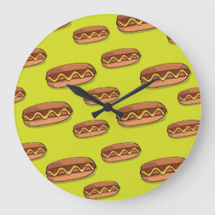 Funny Hot Dog Food Design Large Clock