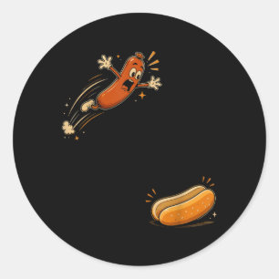 Funny Hot Dog Jumping Into Bun Sausage Bbq High Classic Round Sticker