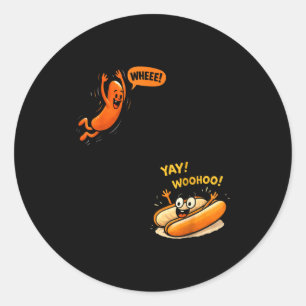 Funny hot dog jumping into bun sausage bbq high classic round sticker