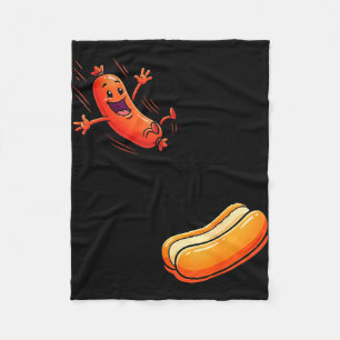 Funny hot dog jumping into bun sausage bbq high fleece blanket