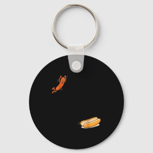 Funny hot dog jumping into bun sausage bbq high key ring