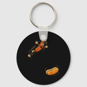 Funny Hot Dog Jumping Into Bun Sausage Bbq High Key Ring