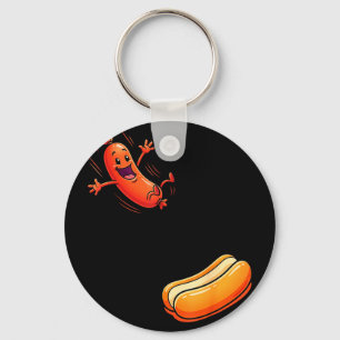 Funny hot dog jumping into bun sausage bbq high key ring