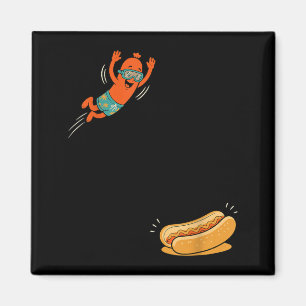 Funny Hot Dog Jumping Into Bun Sausage Bbq High Magnet