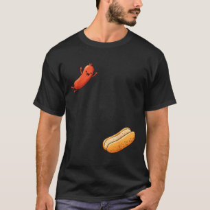 Funny hot dog jumping into bun sausage bbq high T-Shirt