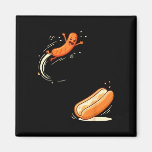 Funny hot-dog jumping into bun sausage bbq humour magnet