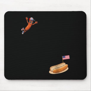 Funny Hot Dog Patriotic Hot Dog Jumping Into Bun Mouse Pad