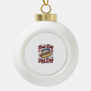 Funny Hot Dog Vintage Patriotic Food Shirt Design_ Ceramic Ball Christmas Ornament