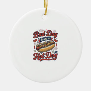 Funny Hot Dog Vintage Patriotic Food Shirt Design_ Ceramic Ornament