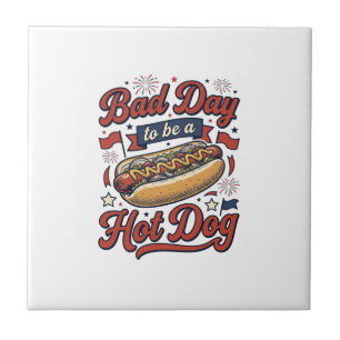Funny Hot Dog Vintage Patriotic Food Shirt Design_ Ceramic Tile