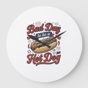 Funny Hot Dog Vintage Patriotic Food Shirt Design_ Large Clock