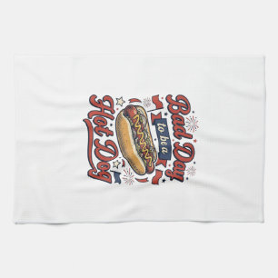 Funny Hot Dog Vintage Patriotic Food Shirt Design_ Tea Towel