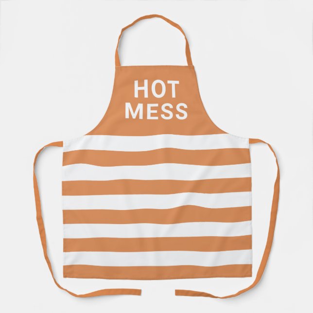 Funny Hot Mess Saying Orange White Stripes Apron (Front)