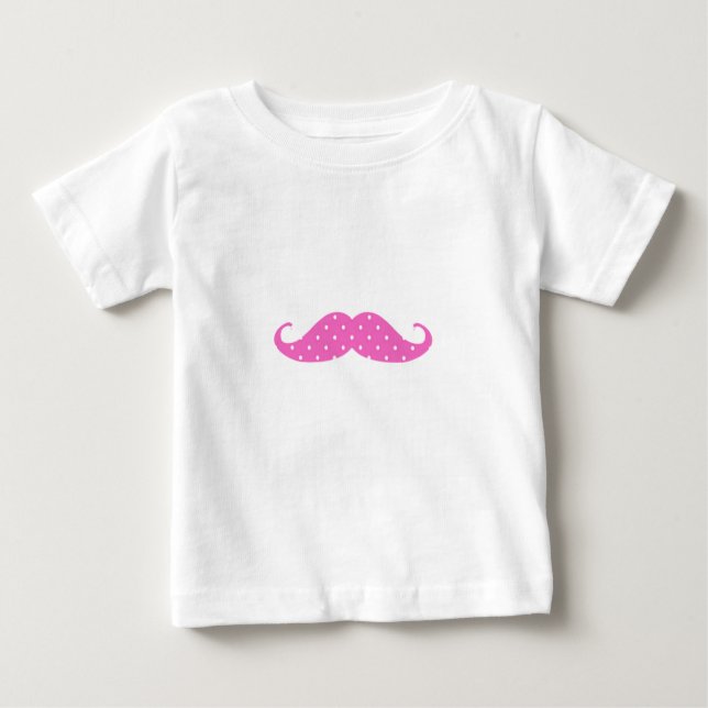 Funny Hot Pink Girly  Polka Dots Moustache Baby T-Shirt (Front)