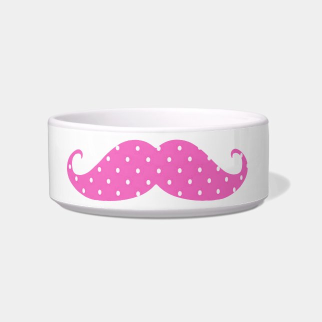 Funny Hot Pink Girly  Polka Dots Moustache Bowl (Front)