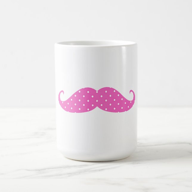 Funny Hot Pink Girly  Polka Dots Moustache Coffee Mug (Center)