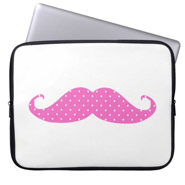 Funny Hot Pink Girly  Polka Dots Moustache Laptop Sleeve (Front)