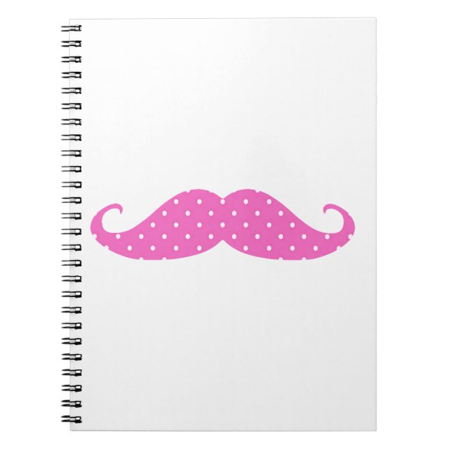 Funny Hot Pink Girly  Polka Dots Moustache Notebook (Front)
