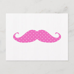 Funny Hot Pink Girly Polka Dots Moustache Postcard