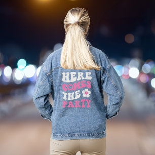 Funny Hot Pink Retro Bachelorette Party Denim Jacket