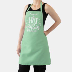 Funny Hot Stuff Typography Light Green Apron