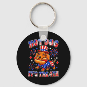 Funny Hotdog 4th of July Dachshund Patriotic USA Key Ring
