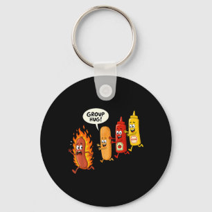 Funny Hotdog Group Hug Sausage Hot Dog Bun Chup Key Ring