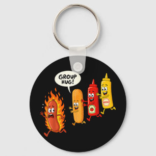 Funny hotdog group hug sausage hot dog bun ketchup key ring