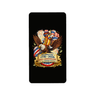 Funny Hotdog Riding Eagle 250th Anniversary USA Label