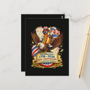 Funny Hotdog Riding Eagle 250th Anniversary USA Postcard