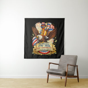 Funny Hotdog Riding Eagle 250th Anniversary USA Tapestry