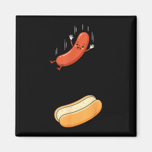 Funny hotdog sausage falling into hot dog bun bbq magnet