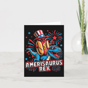 Funny Hotdog T Rex Dinosaur 4th Of July Amerisauru Card