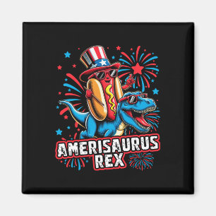 Funny Hotdog T Rex Dinosaur 4th Of July Amerisauru Magnet