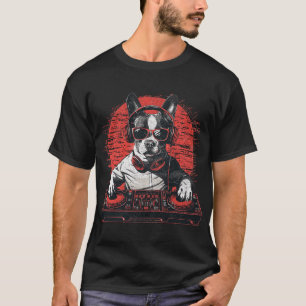 Funny House DJ Boston Terrier Dog Disco Headphone T-Shirt