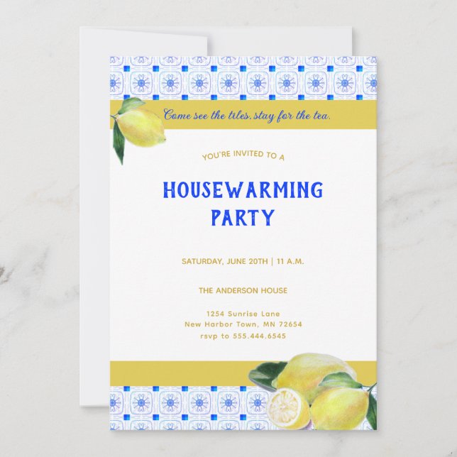 Funny Housewarming Tea Party Boho Lemons Humourous Invitation (Front)