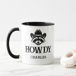 Funny Howdy Racoon Cowboy Hat with Custom Name Mug