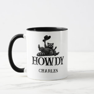 Funny Howdy Racoon Cowboy Hat with Custom Name Mug