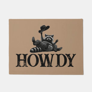 Funny Howdy Racoon with Cowboy Hat and Boots Doormat