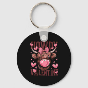 Funny Howdy Valentine Highland Cow Valentine’s Day Key Ring