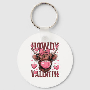 Funny Howdy Valentine Highland Cow Valentine’s Day Key Ring