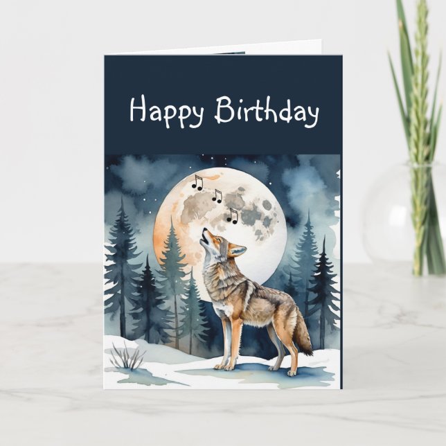 Funny Howling Coyote Birthday Card (Front)