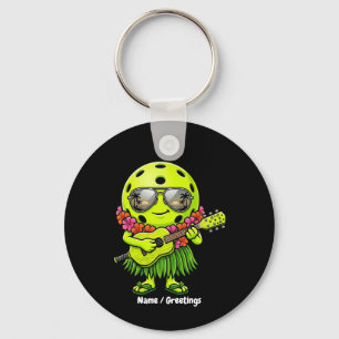 Funny Hula Pickleball Hawaiian Mascot Graphic Key Ring